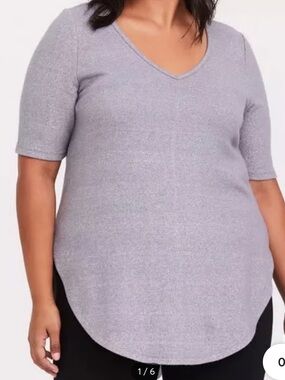 🩶💜 Torrid Sparkle Hacci Knit Tunic Top Plus Size 4X Gray Purple Metallic EUC